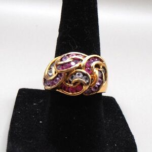 Technibond Gold Plated 925 Ring Size 6 Ruby Topaz Sapphire Swirl Design